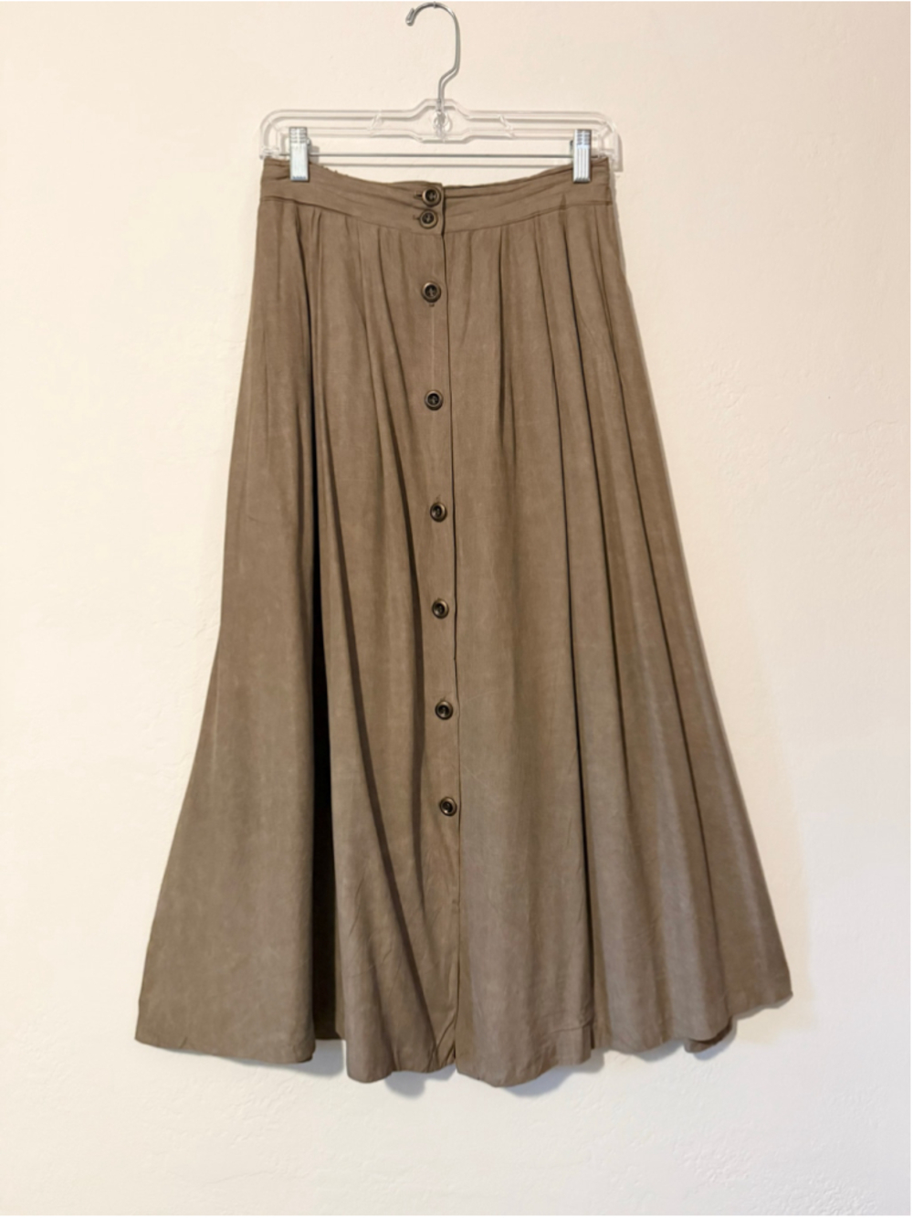 Women's Vintage Handmade A-Line Button-Front Midi Skirt Olive Drab Size Small
